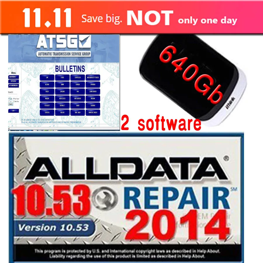 Лидер продаж 2018 года! Диагностическое программное обеспечение Alldata 10 53 + ATSG 2012 2 в 1