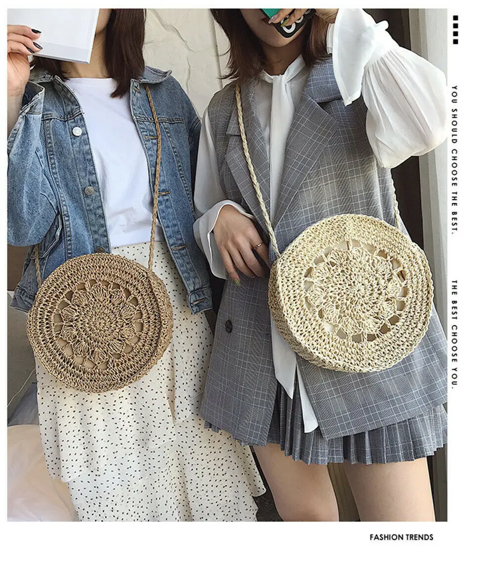 

Fashion Summer Women New Hot Bohemian Woven Soft Handbag Shoulder Beach Casual Tote Straw Wicker Holiday Vacation Messenger Bags