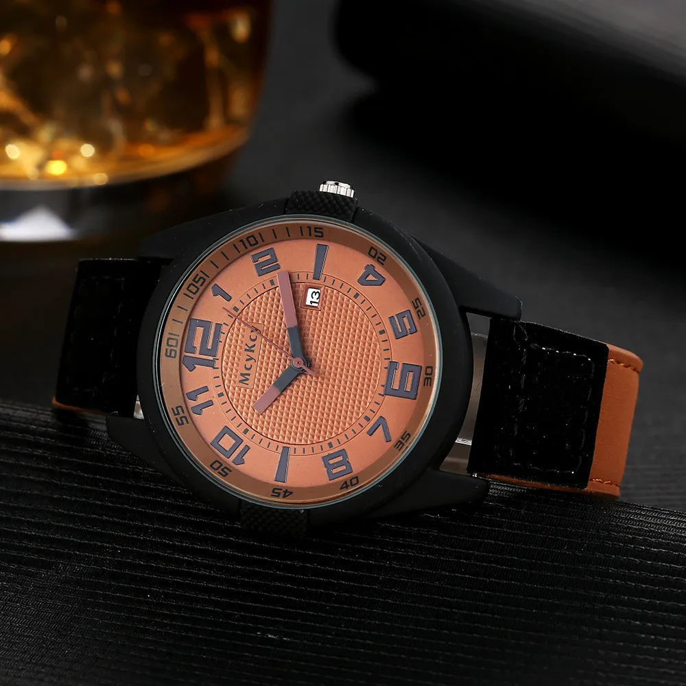 

50M Water Resistance 12-hour Dial Hot Luxury Men's Date Watch Stainless Steel Leather Analog Quartz Military Watch Dauphin