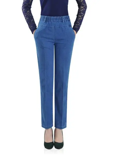 Женские джинсы с эластичной резинкой на талии эластичные джинсовые штаны прямые джинсовые брюки xxxxl - Цвет: Небесно-голубой