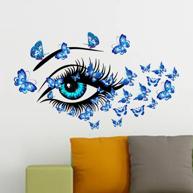butterflies women's eyes mural art home decor blue eye wall stickers