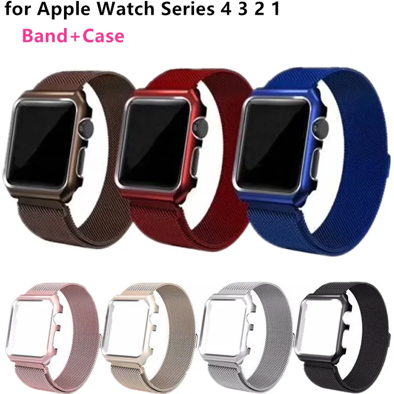 

Milanese Loop band + Watch Case For Apple Watch strap 4 44mm 40mm Stainless Steel Link Bracelet for iwatch Series 3 2 38mm 42mm
