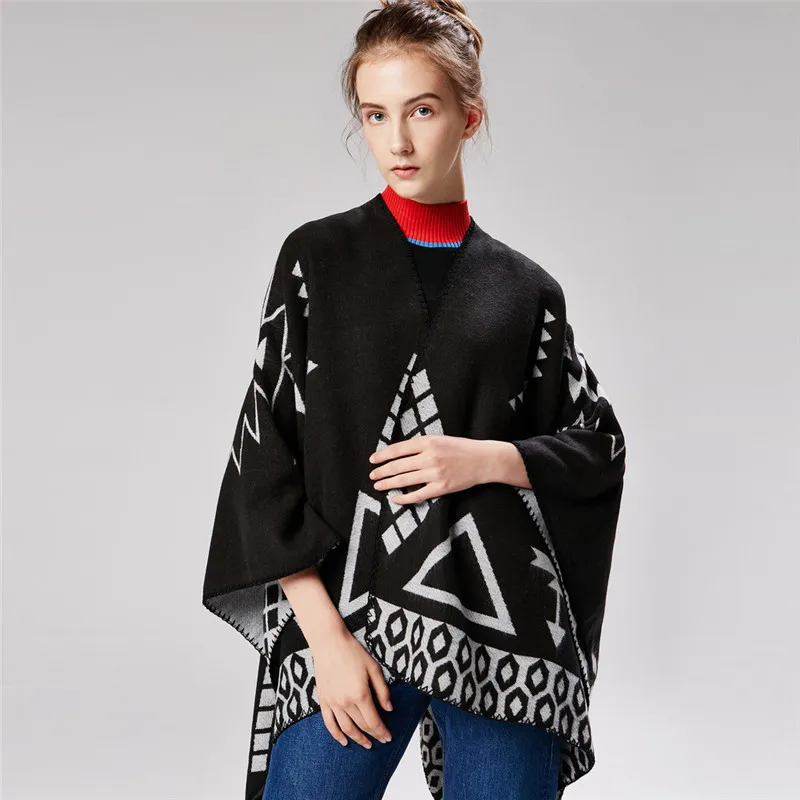 

AZUE Winter Scarf Luxury Women's Blanket Scarf Vintage Blanket Cape Lady Knit Shawl Cape Cashmere Pashmina