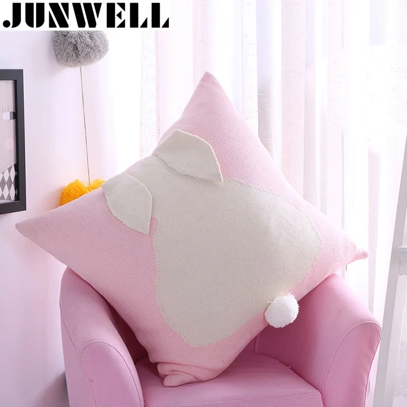 

Junwell New Arrival Cotton Knitted Cushion 3D Rabbit Pillow Sofa Back Cushion Coussin Cojines Decorative 45x45cm Square