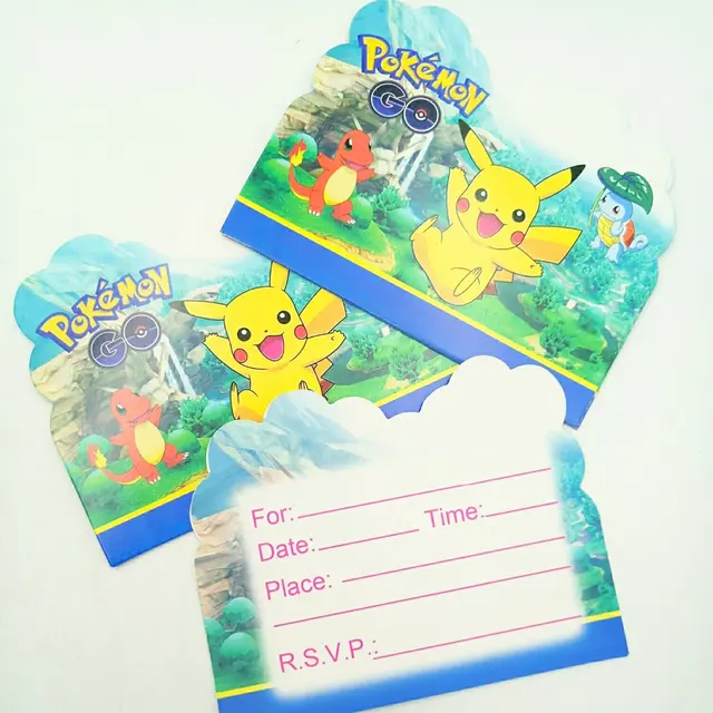 10pcs pikachu paper invitation card kids birthday pikachu party