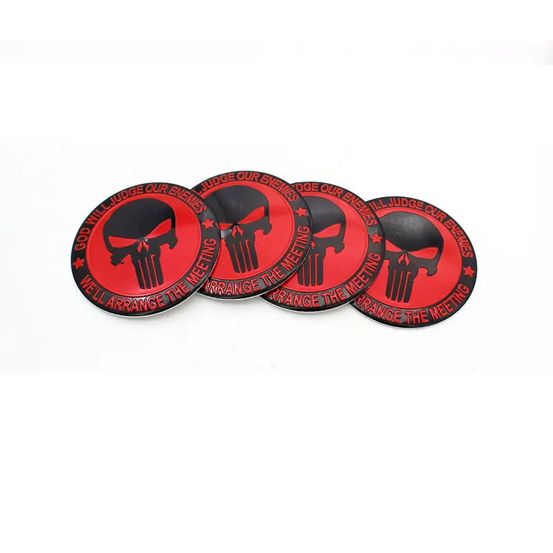 4 шт. 56 мм 5,6 см Центральная втулка колеса автомобиля колпачки алюминиевый Каратель Череп Логотип эмблема значок наклейка Аксессуары для шин автостайлинг - Цвет: Красный