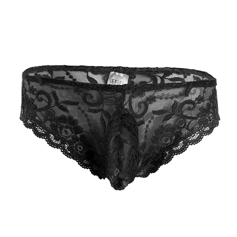 g string undies iEFiEL New Sexy Mens Lingerie Lacework Bulge Pouch Low Rise Bikini Briefs Underwear Gay Breathable Brief Lace Floral Underwear v string lace Exotic Apparel