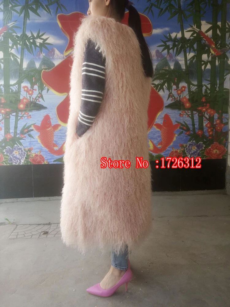 Женское длинное пальто из натуральной пляжной шерсти с круглым вырезом, меховое пальто, шерстяное пальто, монгольские овцы, меховой жилет для женщин