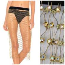Горячая Распродажа Золотая и серебряная трикотажная сетка металлическая юбка с дырками Разноцветные кристаллы циркониевые покрытые ручной работы Бисероплетение короткая юбка