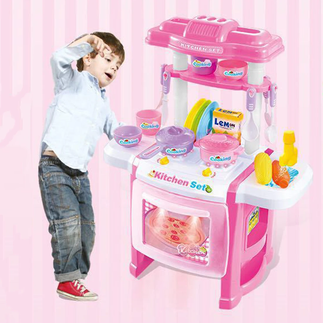 Детские забавные ролевые игры, имитирующий обеденный стол, тележка для покупок с акусто-оптическим подарком на день рождения, игрушки для девочек