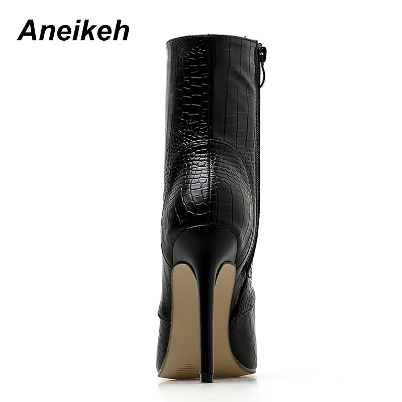 Aneikeh/Большие размеры 41, 42, ботинки «Челси» женские ботинки из искусственной кожи с острым носком на шнуровке на тонком высоком каблуке пикантные ботильоны