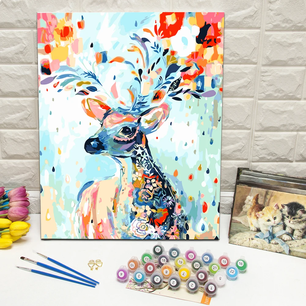 

Modern Deer Animal Oil Painting by Number Hand Painted Wall Art Picture For Home Decoration Wall Art 40x50cm With Frame