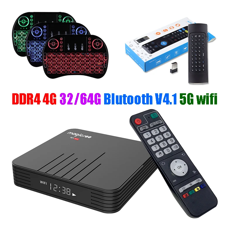 

Magicsee N5 Max 32G 64G DDR4 4G Amlogic S905X2 Android 8.1 Set-top Box 5G Wifi Bluetooth 4.1 USB 3.0 TV Box 4K IPTV Media Player