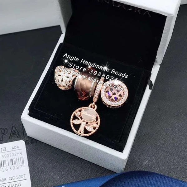

4pcs Rose Gold Jewelry Set Heart and Tree CZ Dangle Charms Beads Fit DIY Bracelet Necklaces Jewelry Making Woman Gift