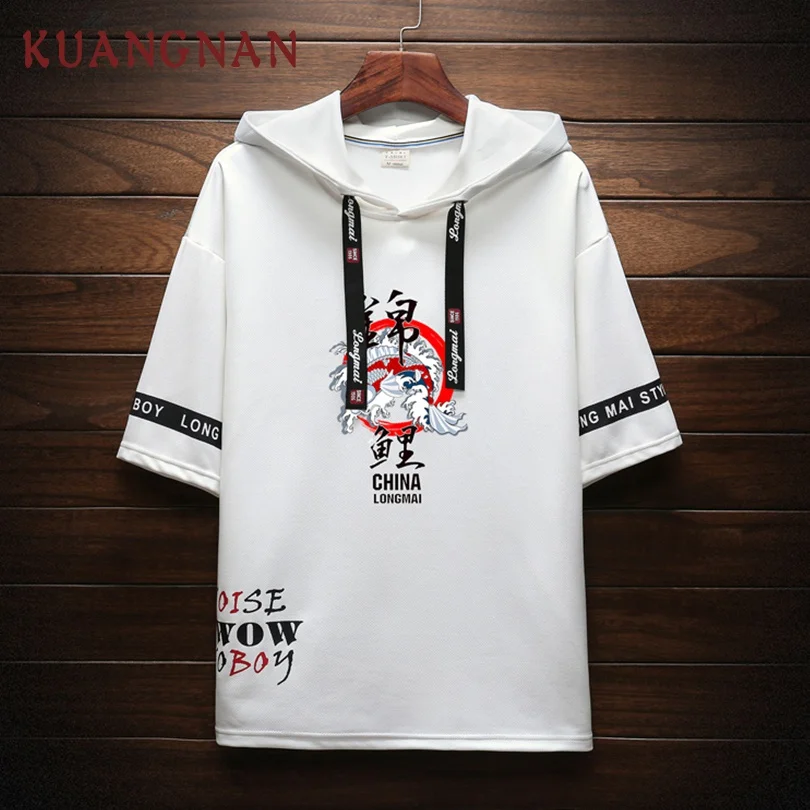 

KUANGNAN Chinese Style Carp Print Mens Hoodies Streetwear XXXXL White Hoodie Men Hip Hop Sweatshirt Hoody Sweatshirts Men 2019