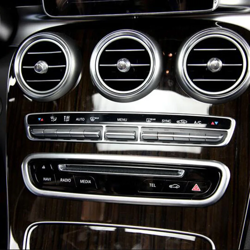 

Stainless steel For Mercedes Benz C class W205 GLC X253 2015-2017 LHD Car CD Plates Air Conditioning Switch Panel Cover Trim