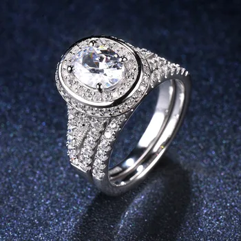 

2-in-1 Luxury S925 Sterling Silver Wedding Ring Sets 1.5ct Simulated Diamond CZ Engagement Ring For Women Bridal Valentine