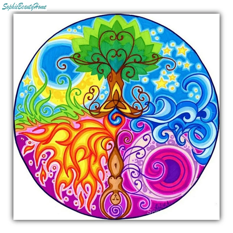 

Diamond Embroidery Water Fire Four Seasons Tree Cross Stitch 5D Diy Painting Pattern Mosaic Crystal Needle Fully Decorated Home