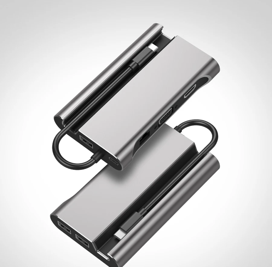 7-в-1 Алюминий Тип usb-c док-станция для USB-C концентратор USB 3,0 HDMI VGA RJ45 PD адаптер для MacBook samsung Galaxy S8/Note8