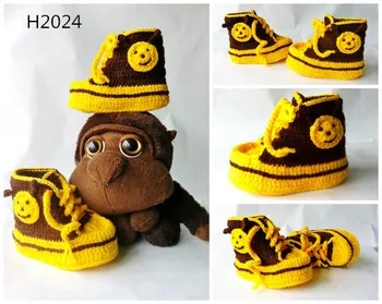 

High Top Sneakers Crochet Bee Booties Child Shoes Kid Creepers - Brown Yellow