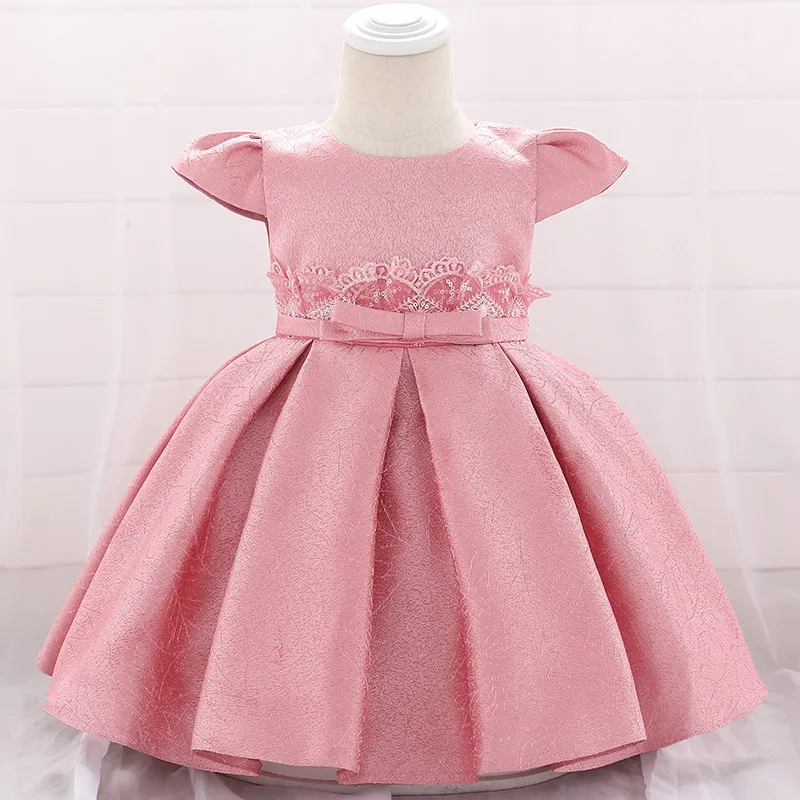 Платье-пачка с цветочным рисунком для новорожденных; платья для маленьких девочек; элегантное платье принцессы для вечеринки, дня рождения; праздничная одежда для крещения для девочек; L1906XZ - Цвет: bean pink