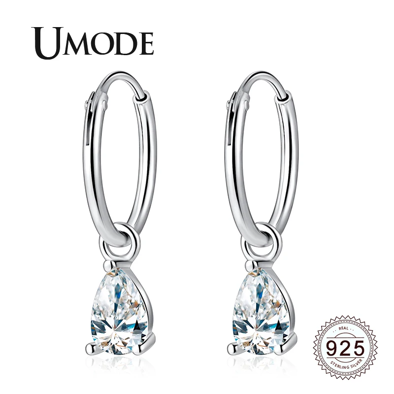 

UMODE Waterdrop 925 Sterling Silver Hoop Earrings for Women Diamond Small Hoops Circle Huggie Earrings Luxury Jewelry LE0646