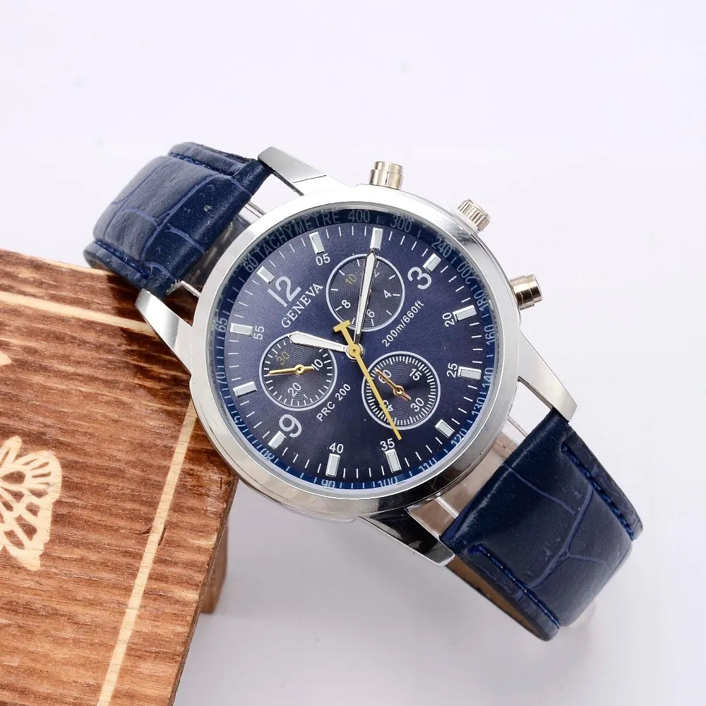 Geneva спортивные часы модные наручные мужские кожаный ремешок saat relogio masculino reloj