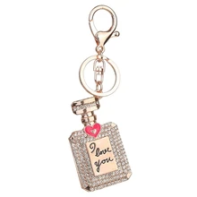 Perfume Fragrance Bottle Keyring Rhinestone Crystal Charm Pendant Keychain Gift