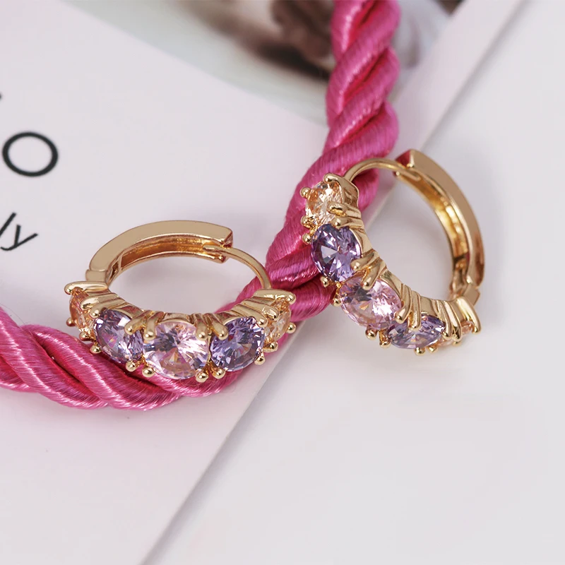 MxGxFam Розовый многоцветный круглые серьги-кольца с цирконом для женщин золотой цвет 18 К модные ювелирные изделия AAA