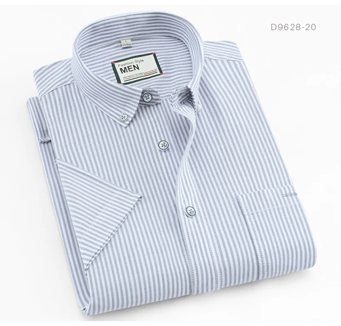 Мужская Стандартная рубашка с коротким рукавом и карманом из Оксфордского хлопка Тонкая Повседневная полосатая/клетчатая рубашка с отложным воротником
