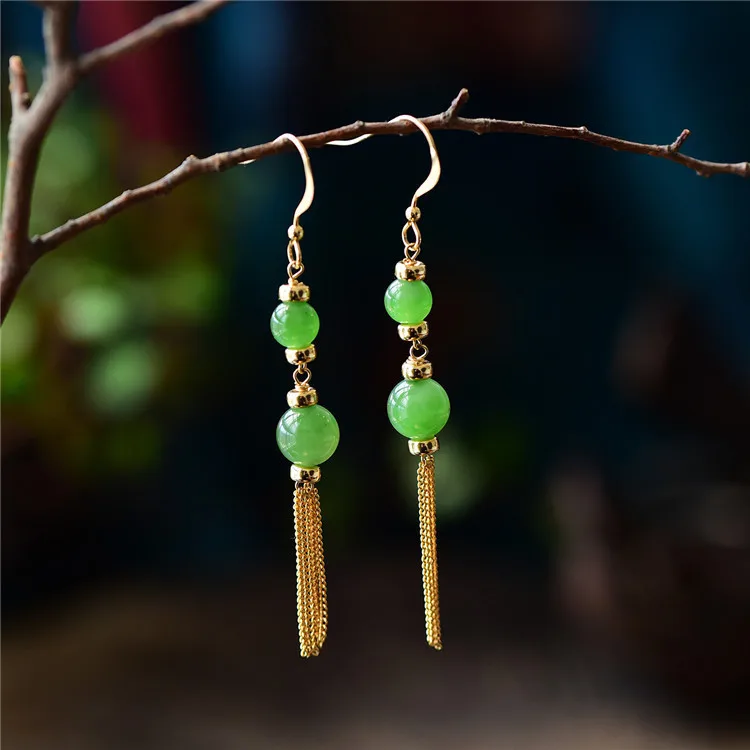 Серебряные s925 Серебряные женские модные ювелирные подвески Оригинальные ручной работы серьги натуральный камень серьги с длинными кистями