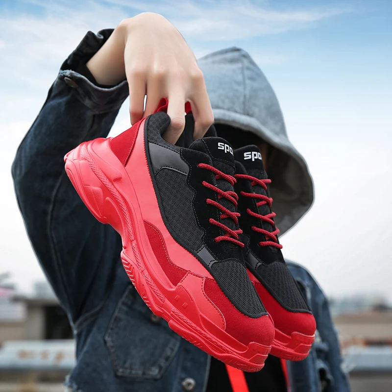 

New Mesh Sports Men Chunky Sneakers Brand Increasing Fashion Red Black Running Shoes Triple S INS Male Balancia Trainers GYM