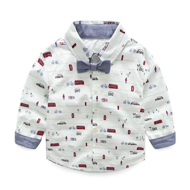 

Brand Cartoon Printed Animal Boys Shirts 100% Cotton Long-sleeve Children White Shirts For Boys 2-7 Years Kids Clothes