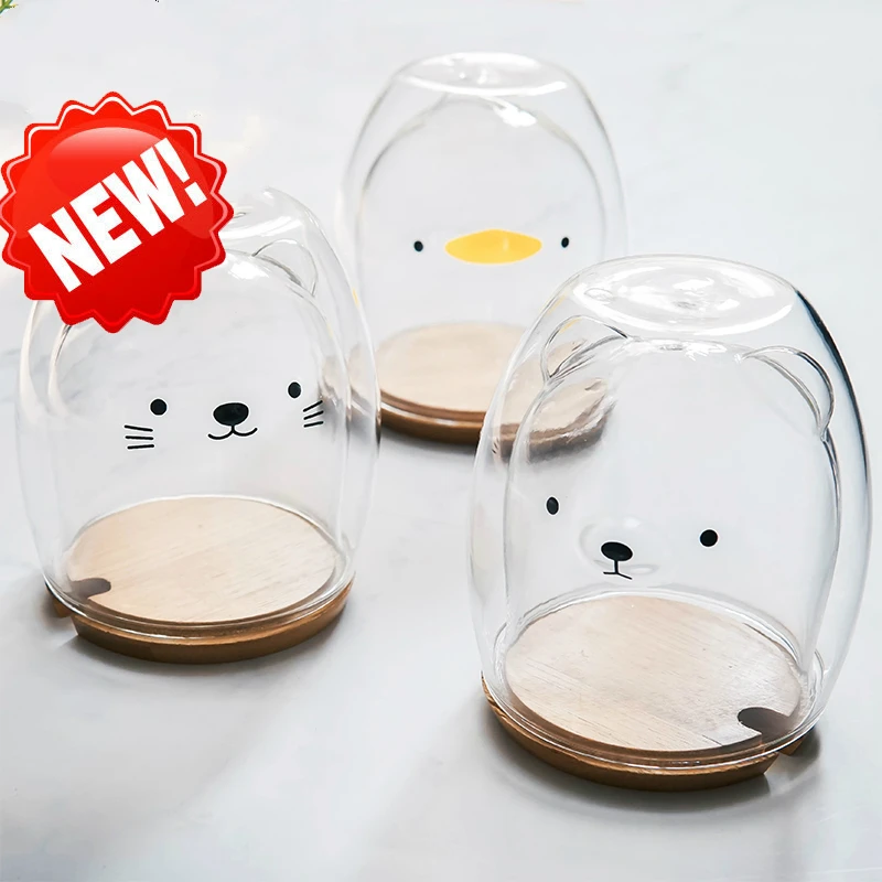 Handmade Coffee Cup Double Wall Glass Cups and Mugs Cute Animals Tumbler Cat Mug for Starbucks Line Kids Girls Drop Shipping Handmade Coffee Cup Double Wall Glass Cups and Mugs Cute Animals Tumbler Cat Mug for Starbucks Line Kids Girls Drop Shipping