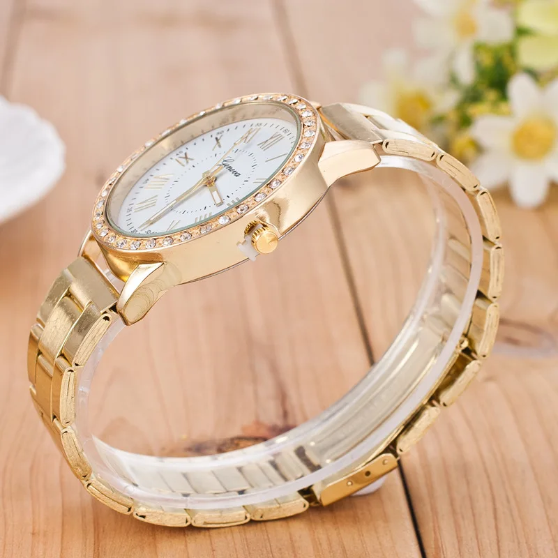 Год женские часы роскошные золотые кварцевые часы нержавеющая сталь Стразы женские часы Relogio Feminino часы Reloj Mujer