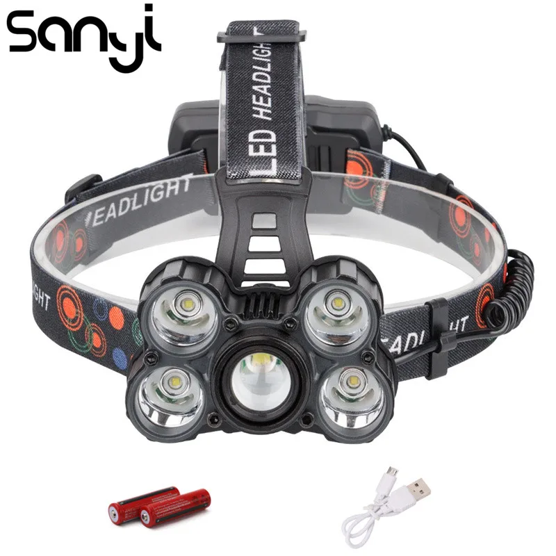 Фонарь налобный SANYI аккумуляторный с зарядкой от USB 4 режима|head torch|rechargeable