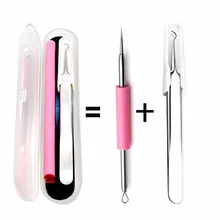 2pcs/set Stainless Steel Cell Folder Acne Needles Blackhead Removal Comedone Extractor Squeeze Beauty Tools