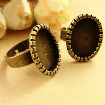 

SEA MEW 50 PCS Fit 18*13mm Oval Cabochon Antique Bronze Plated Ring Blank Tray Settings For Jewelry Making