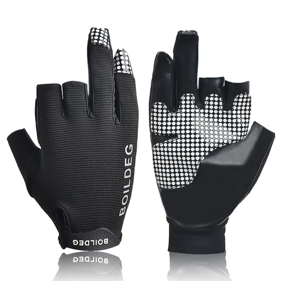 Перчатки для рыбалки противоскользящие рыболовные перчатки с 3 пальцами дышащие уличные перчатки для мужчин и женщин - Цвет: Черный