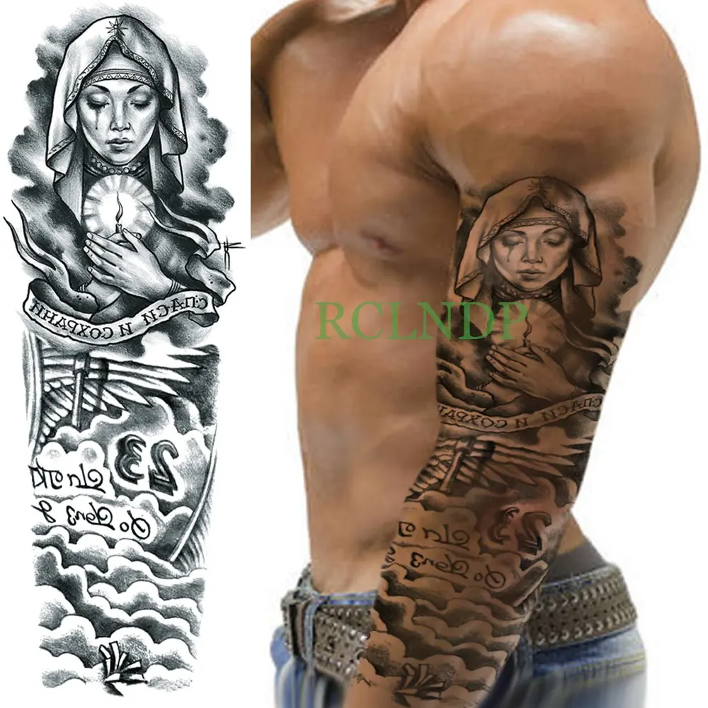 Водонепроницаемая временная татуировка наклейка рыбка крутая полная рука временная татуировка флэш-тату рукав большой размер тату для мужчин женщин леди - Цвет: Светло-серый