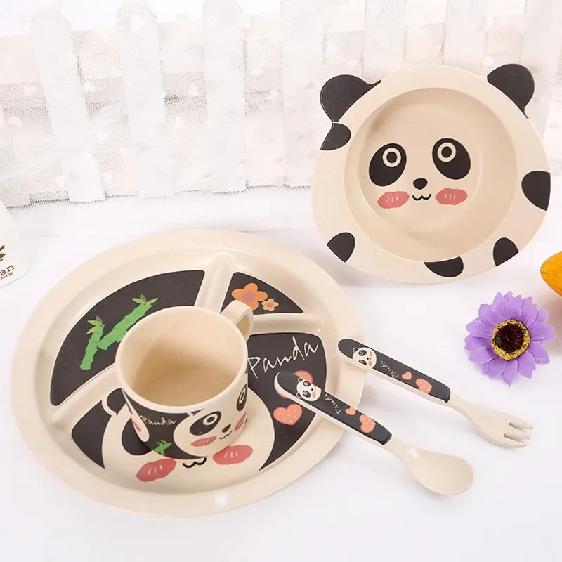 Детская Экологическая посуда, набор из бамбукового волокна, три столовых набора из 5 предметов, разные стили, дизайн детской посуды