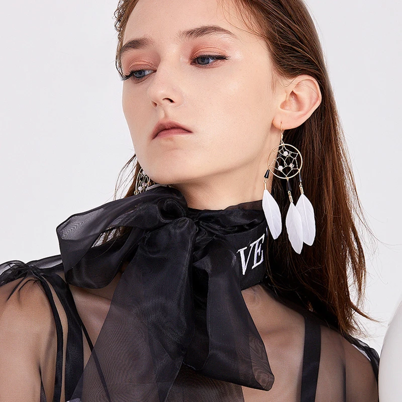 

WKOUD EAM Jewelry / 2019 New Fashion Temperament White Dream Catcher White Feather Earrings Women's Accessories S#R100300