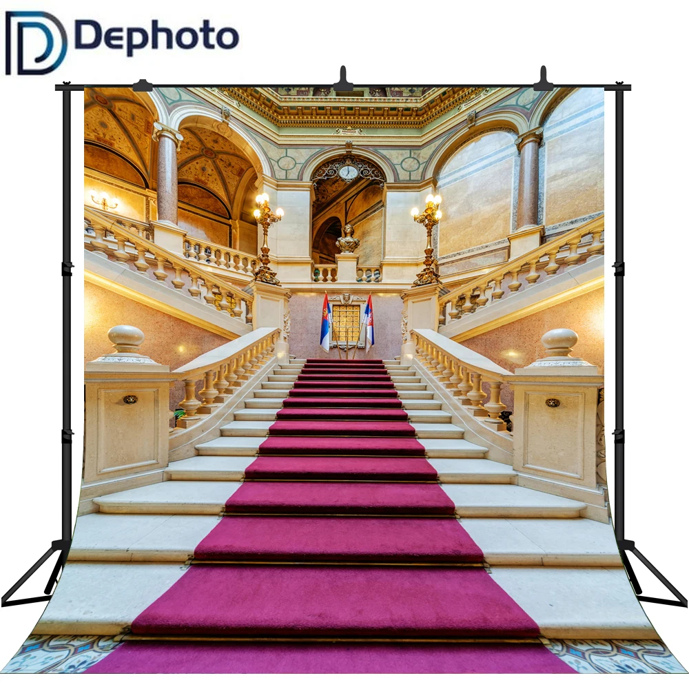 DePhoto Photography Background Palace Red Carpet Vintage Stair Professional Wedding Backdrops Photobooth Photo Studio Prop DePhoto Photography Background Palace Red Carpet Vintage Stair Professional Wedding Backdrops Photobooth Photo Studio Prop