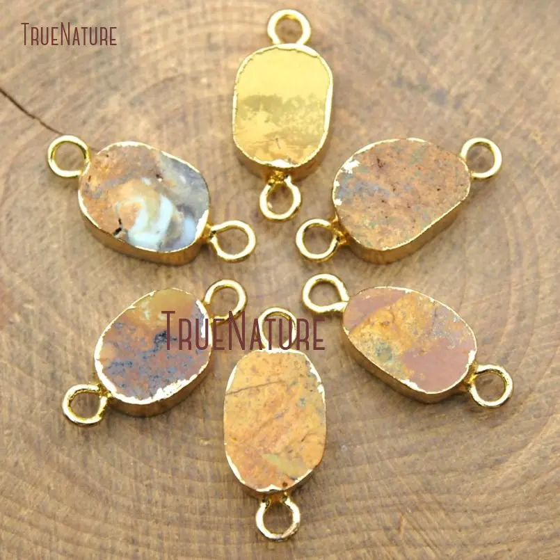 10Pcs Gold Electroplated Oval Shaped Double Bail Pendant Turquoises