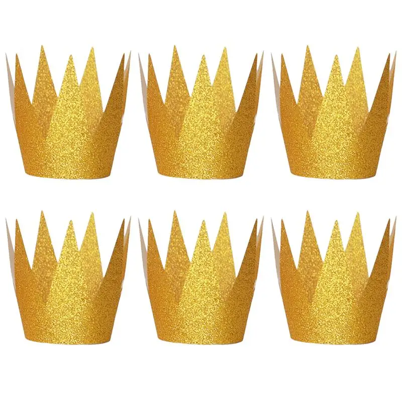BESTOYARD 6 шт. блестящие шляпы с короной на день рождения вечерние шляпы шляпа принцессы короны для детей и взрослых украшения для вечеринки, дня рождения - Цвет: Золотой