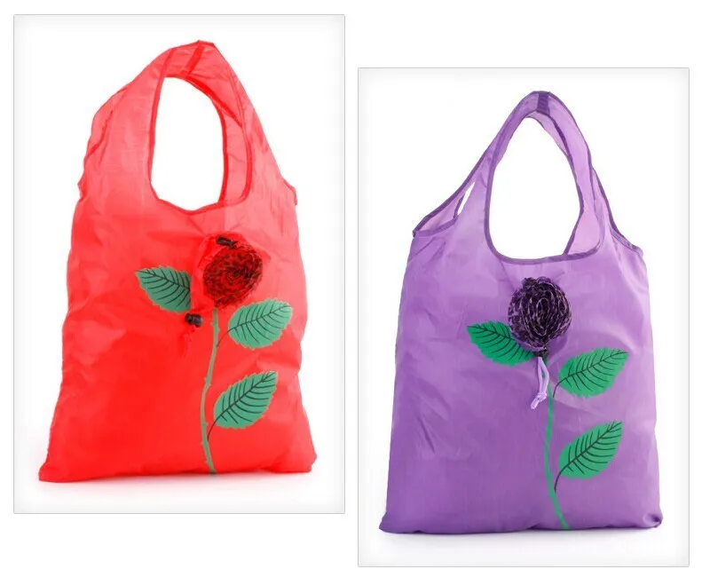ETya 1 шт. модная хозяйственная сумка для женщин Эко многоразовая Складная роза цветы вместительная сумка со шнуром для путешествий продуктовый шоппер сумки