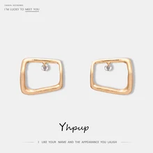 Yhpup Новые Модные Простые полые геометрические серьги-гвоздики, темпераментные металлические винтажные Золотые женские серебряные серьги офисные вечерние S925