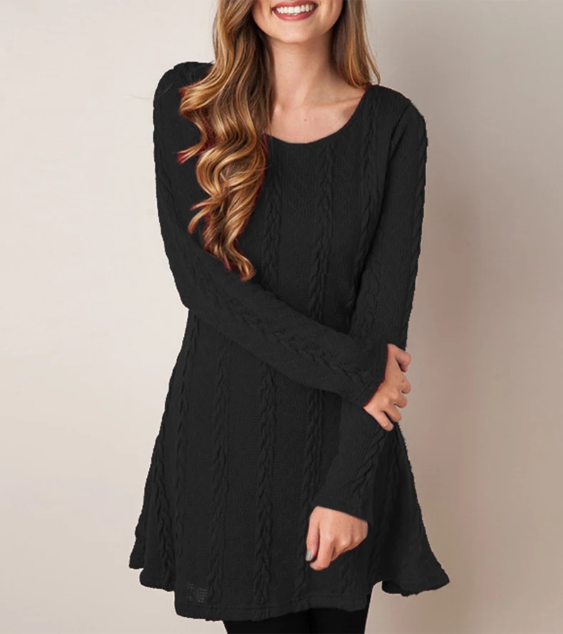 black  Long Sleeve Knitted Sweaters Dress