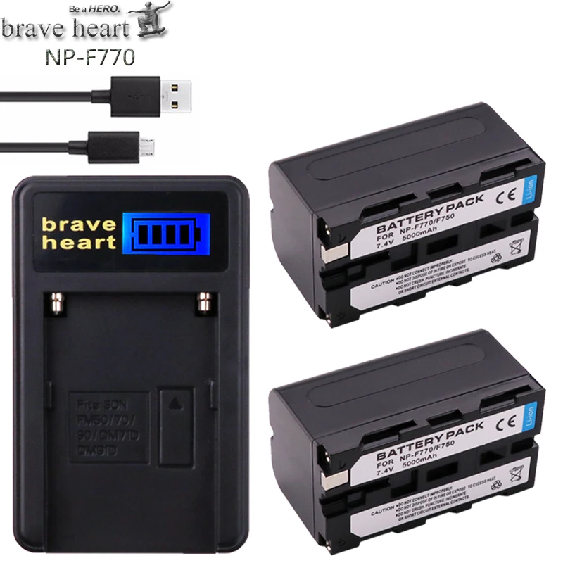 

2Pc 5000mAh NP-F770 NP-F750 NP F770 np f750 NPF770 750 Batteries + LCD USB Charger for Sony NP-F550 NP-F770 NP-F750 F960 F970