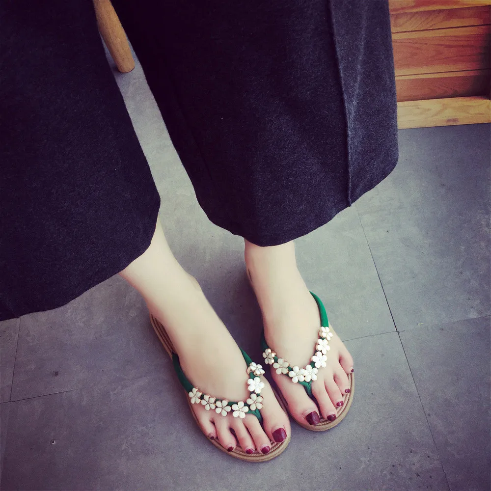 

YOUYEDIAN Summer Women Flat Flip Flower Solid Slides Flat Slippers Women Causal Slides Women Beach Shoes Beige Black